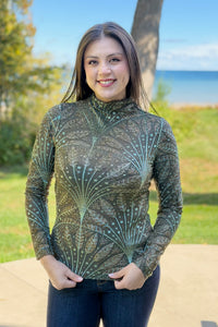 Metallic Mock Neck Top - Olive