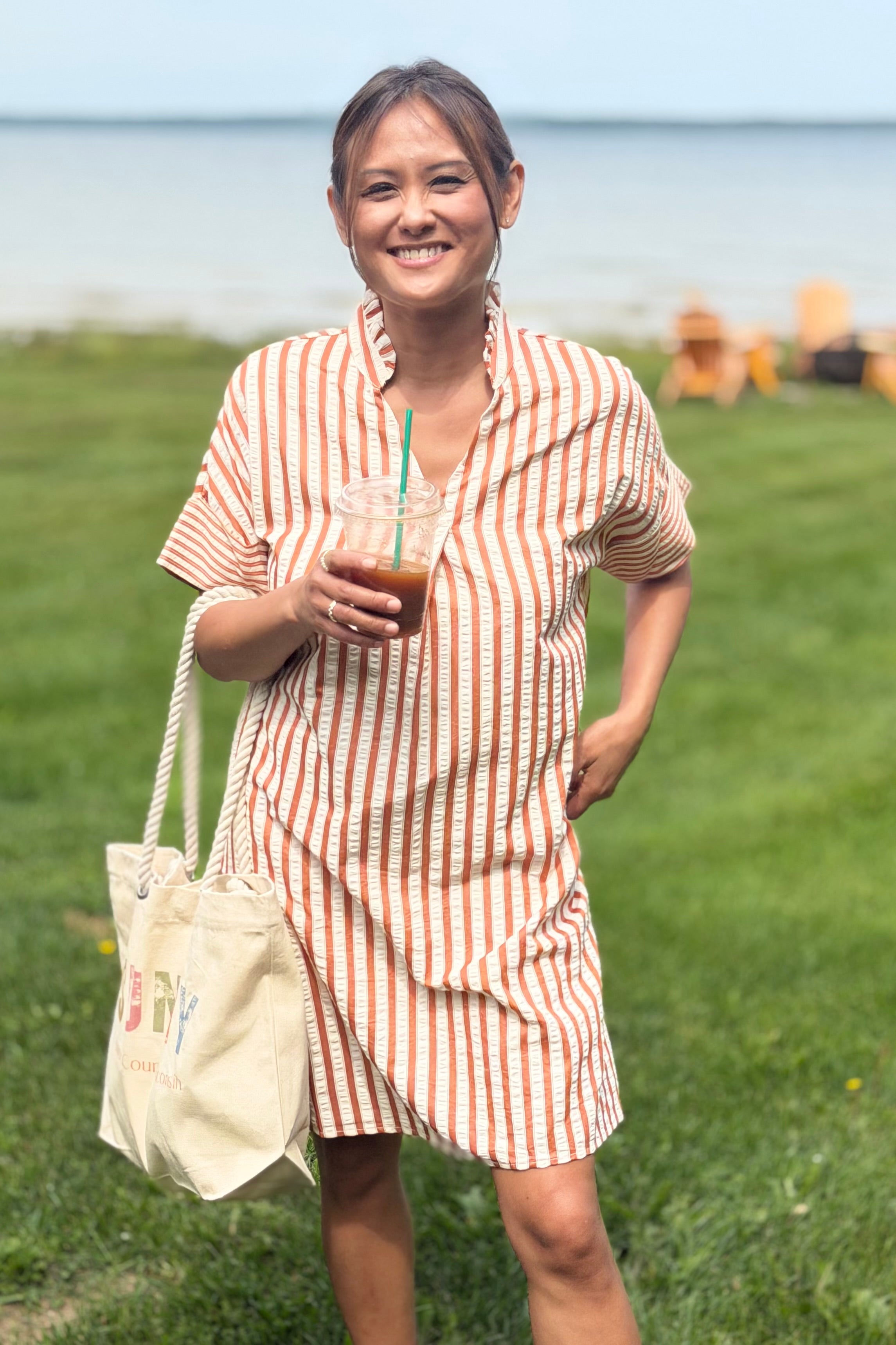 Pinched Turn-Up Cuff Shift Dress