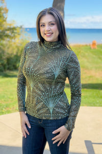 Metallic Mock Neck Top - Olive