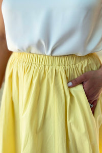 Elastic Waist Midi Skirt - Lemon