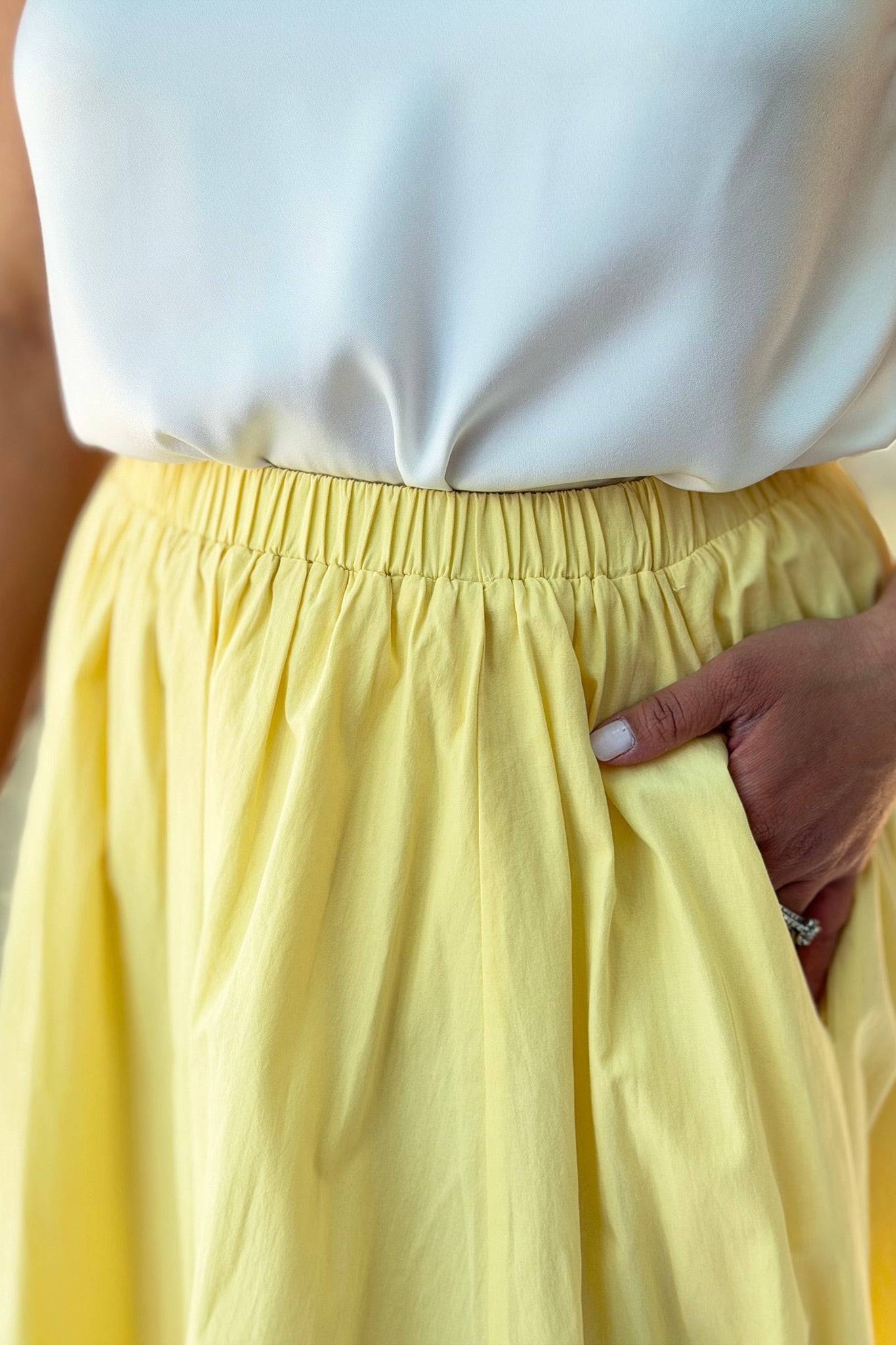 Elastic Waist Midi Skirt - Lemon