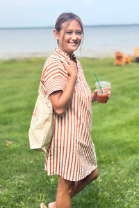 Pinched Turn-Up Cuff Shift Dress