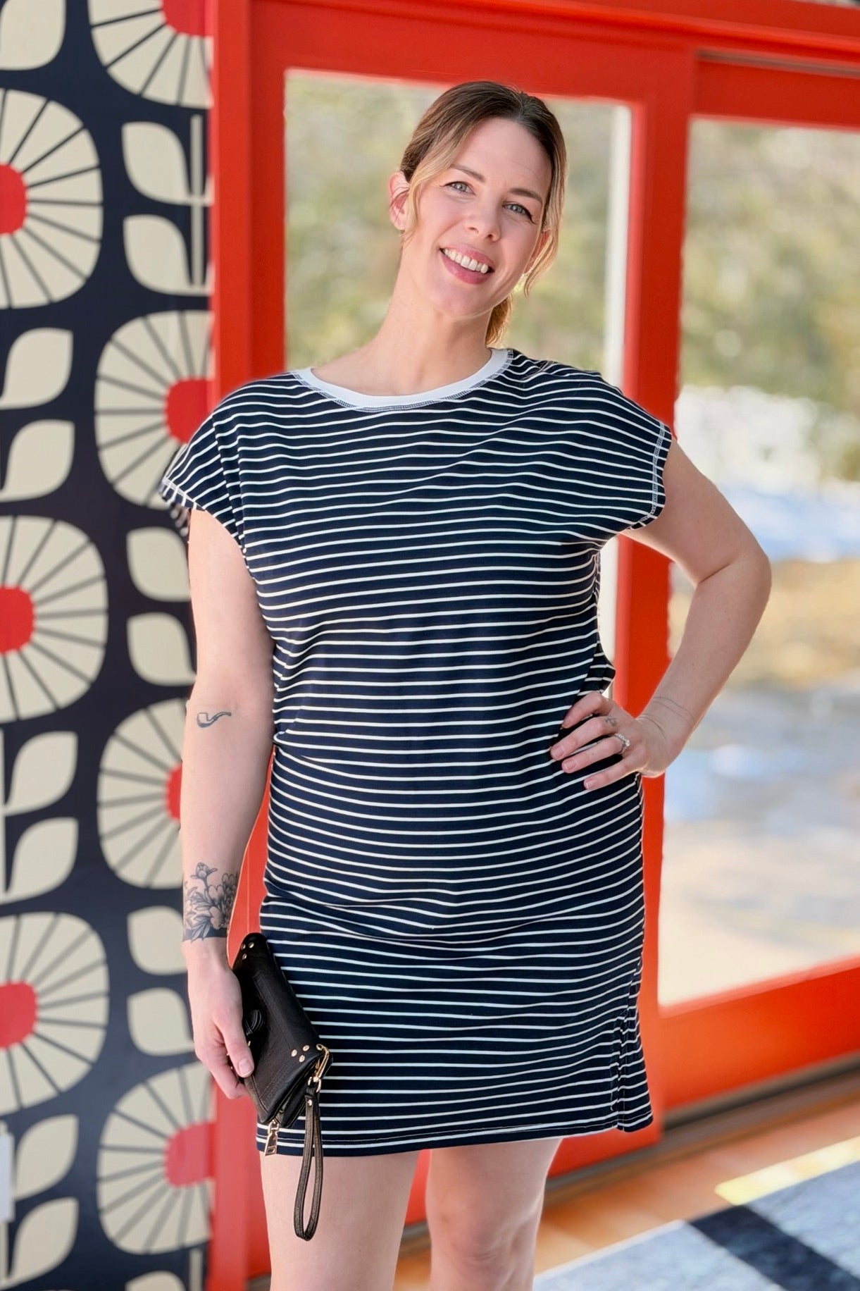Side Slit Striped T Shirt Dress - Galaxy