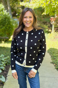 Polka Dot Contrast Cardigan - Black