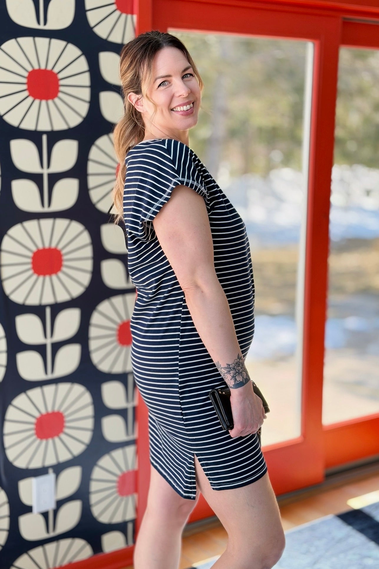 Side Slit Striped T Shirt Dress - Galaxy