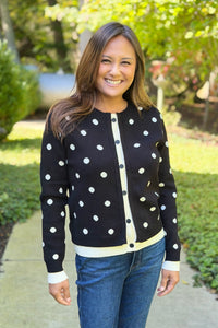 Polka Dot Contrast Cardigan - Black