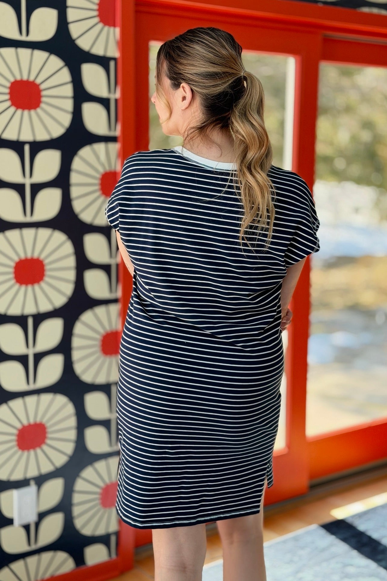 Side Slit Striped T Shirt Dress - Galaxy