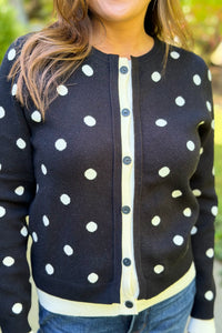 Polka Dot Contrast Cardigan - Black