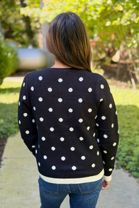 Polka Dot Contrast Cardigan - Black