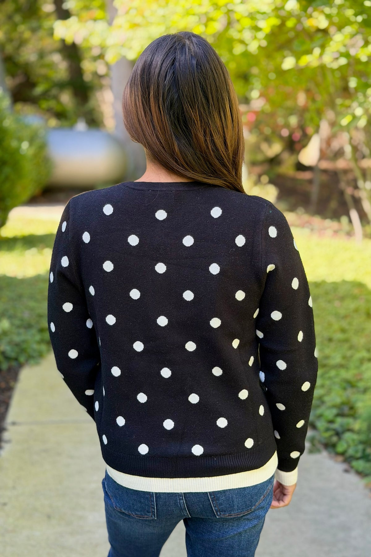 Polka Dot Contrast Cardigan - Black