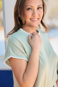 Crochet Contrast Knit Sweater Top - Green