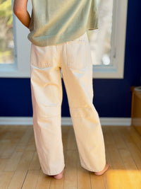 Embroidered Cotton Barrel Pants - Beige