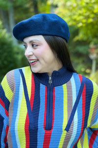 Zip Neck Stripe Sweater - Navy