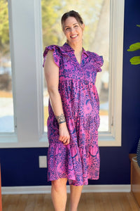 Two Tone Paisley Midi Dress - Navy