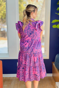 Two Tone Paisley Midi Dress - Navy