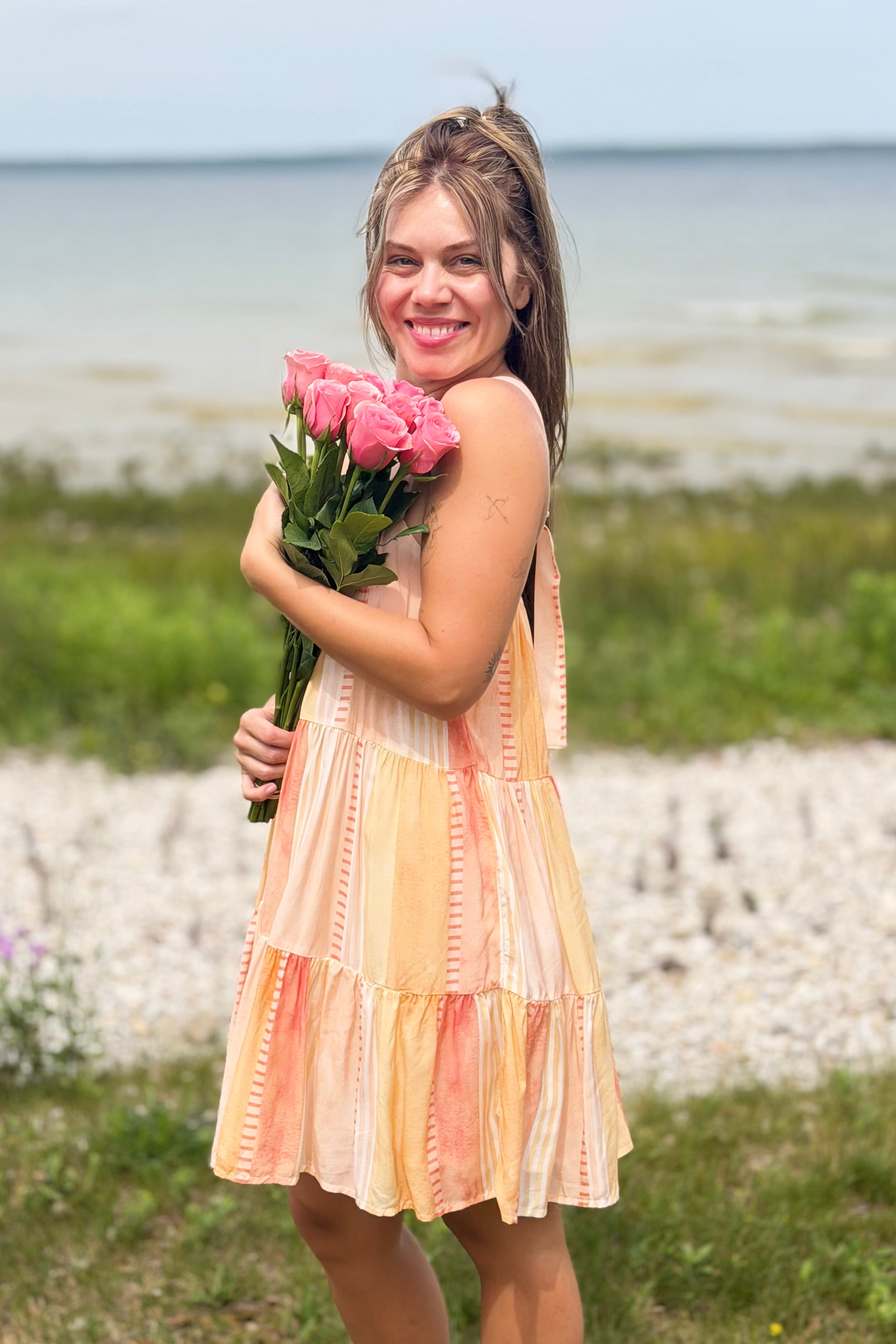 Tiered Spaghetti Strap Dress - Coral