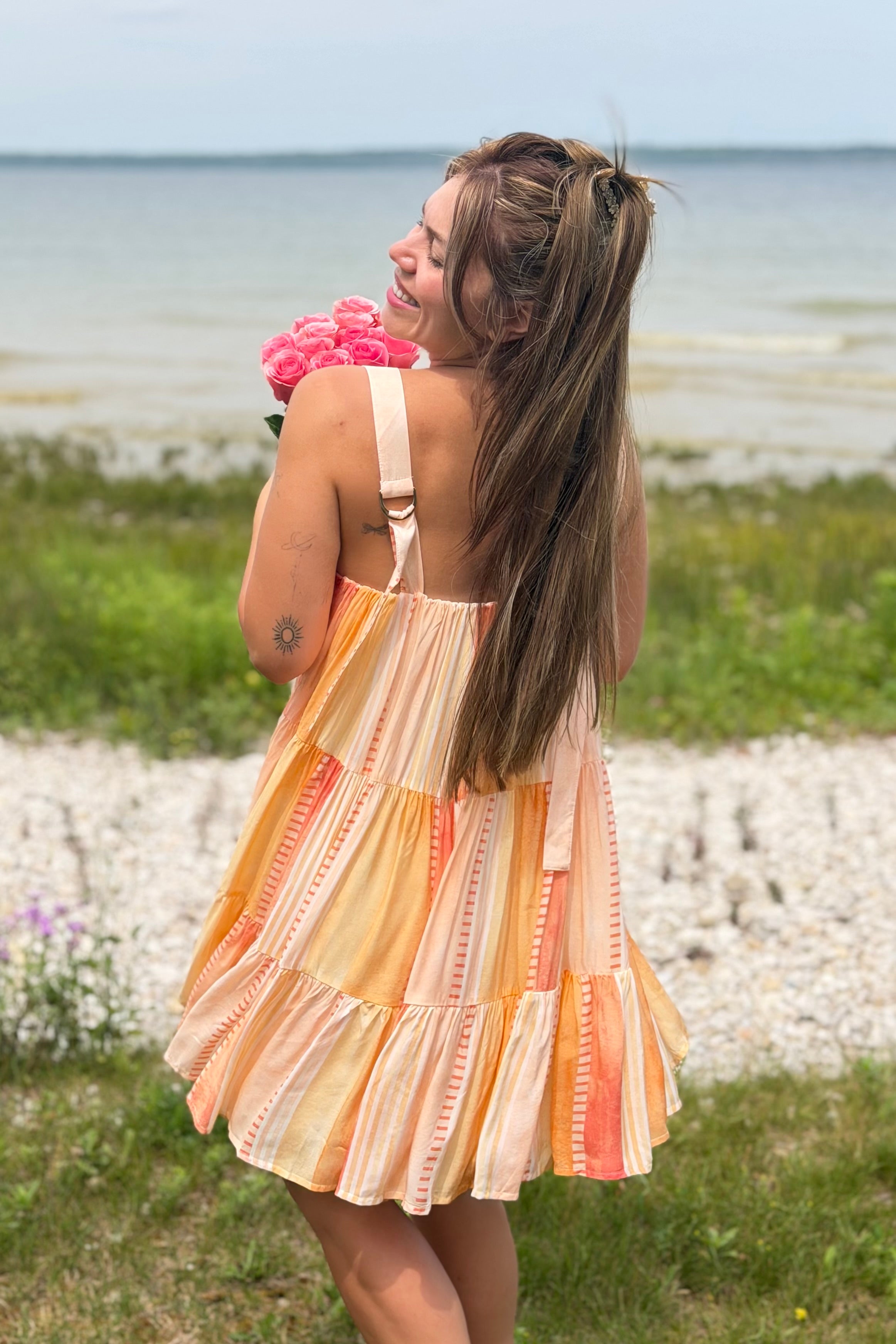 Tiered Spaghetti Strap Dress - Coral