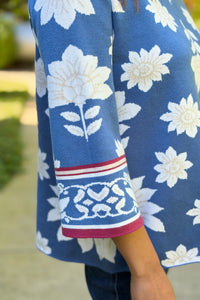 Floral Boarder Jacquard Mock Neck - Blue