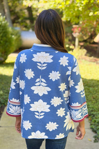 Floral Boarder Jacquard Mock Neck - Blue