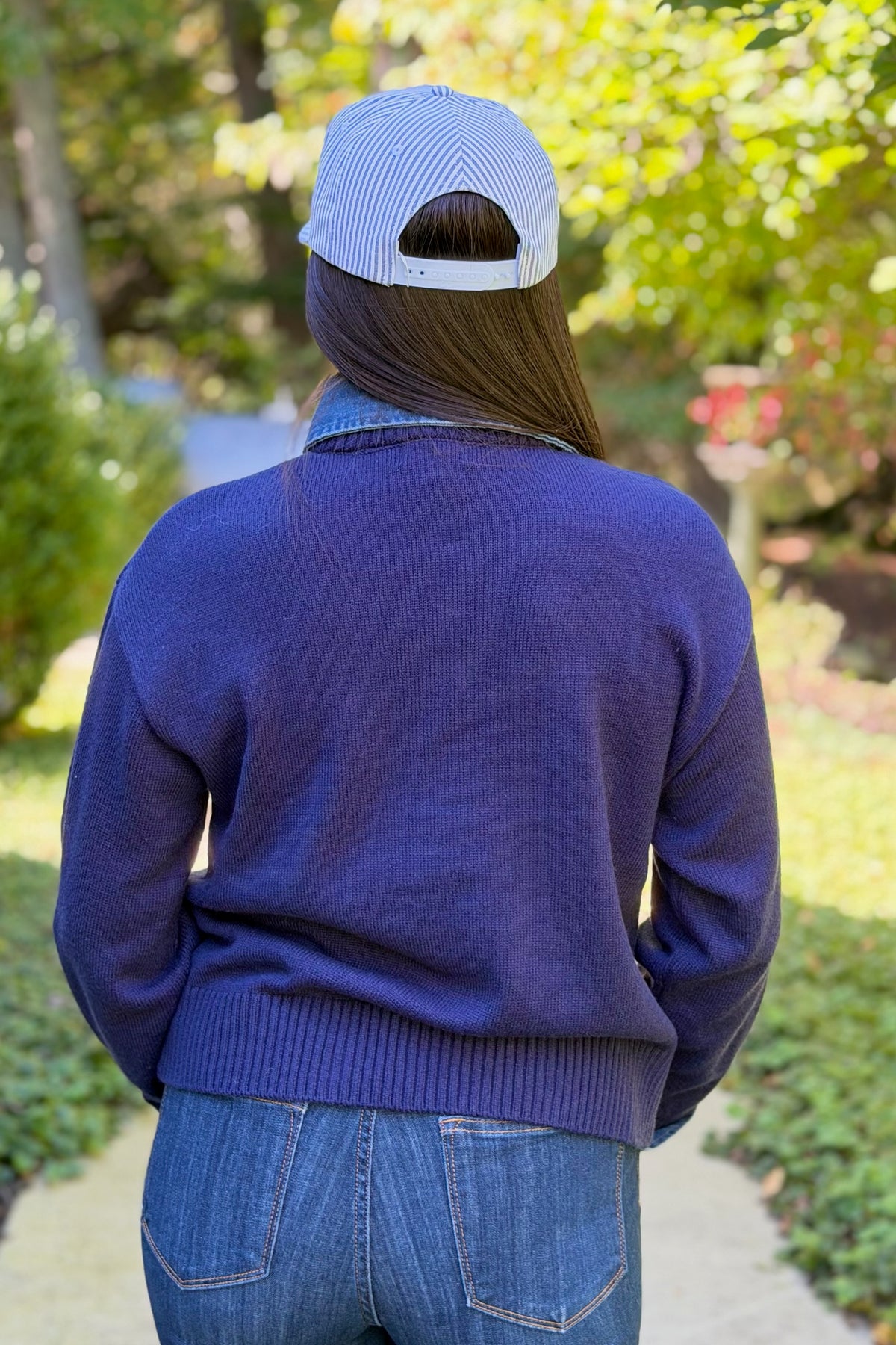 Collared Denim Sweater - Navy