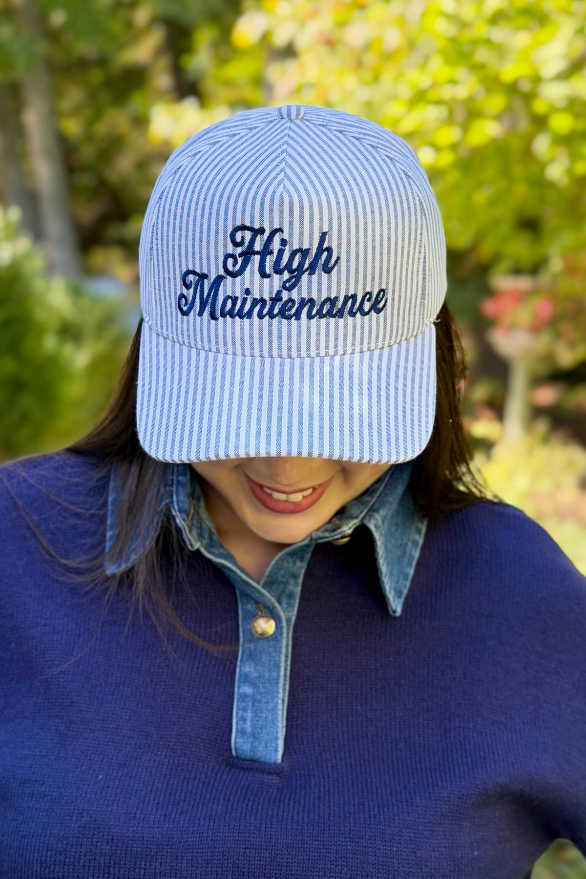 High Maintenance Striped Trucker - Black