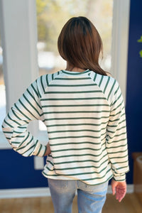 Striped Ribbed Insert Pullover - Green
