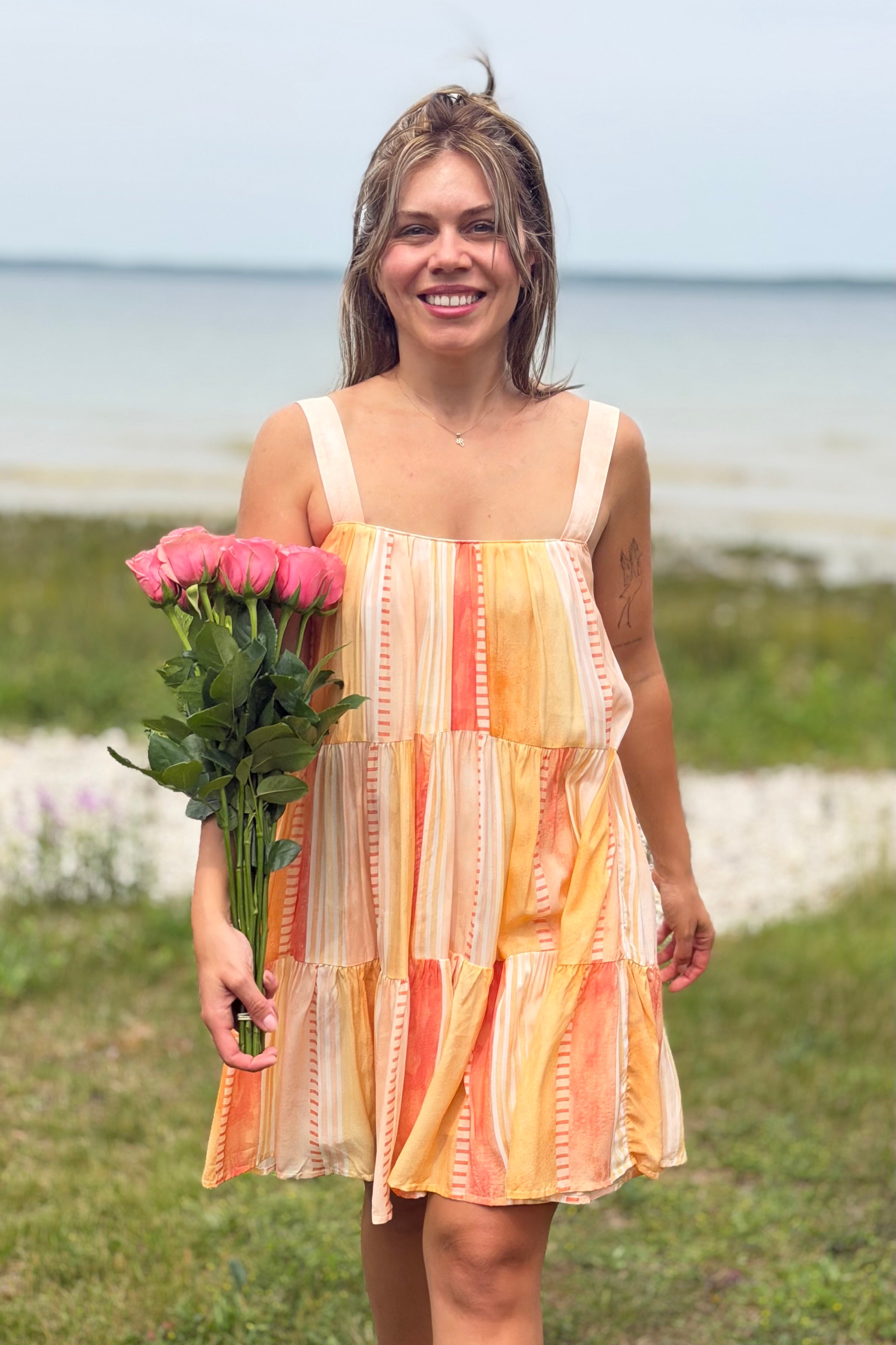 Tiered Spaghetti Strap Dress - Coral