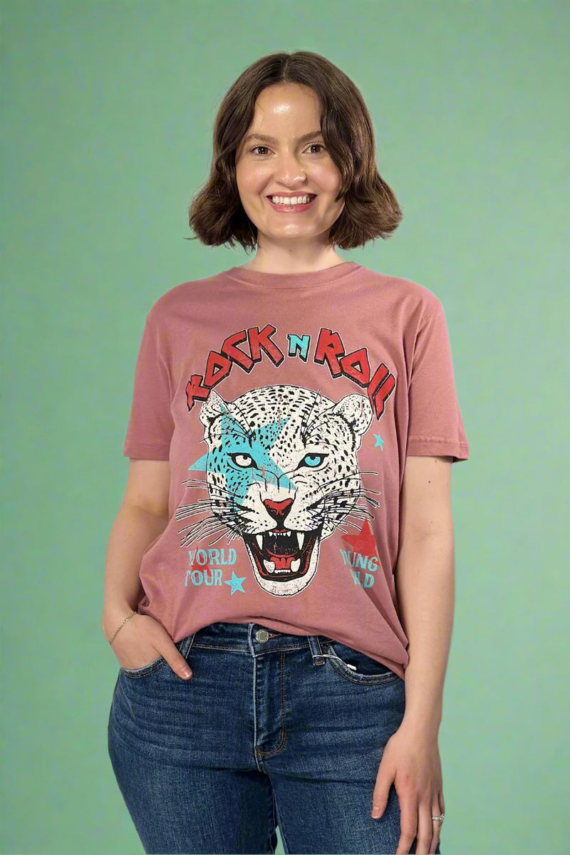Rock N Roll Leopard Tour Top - Mauve