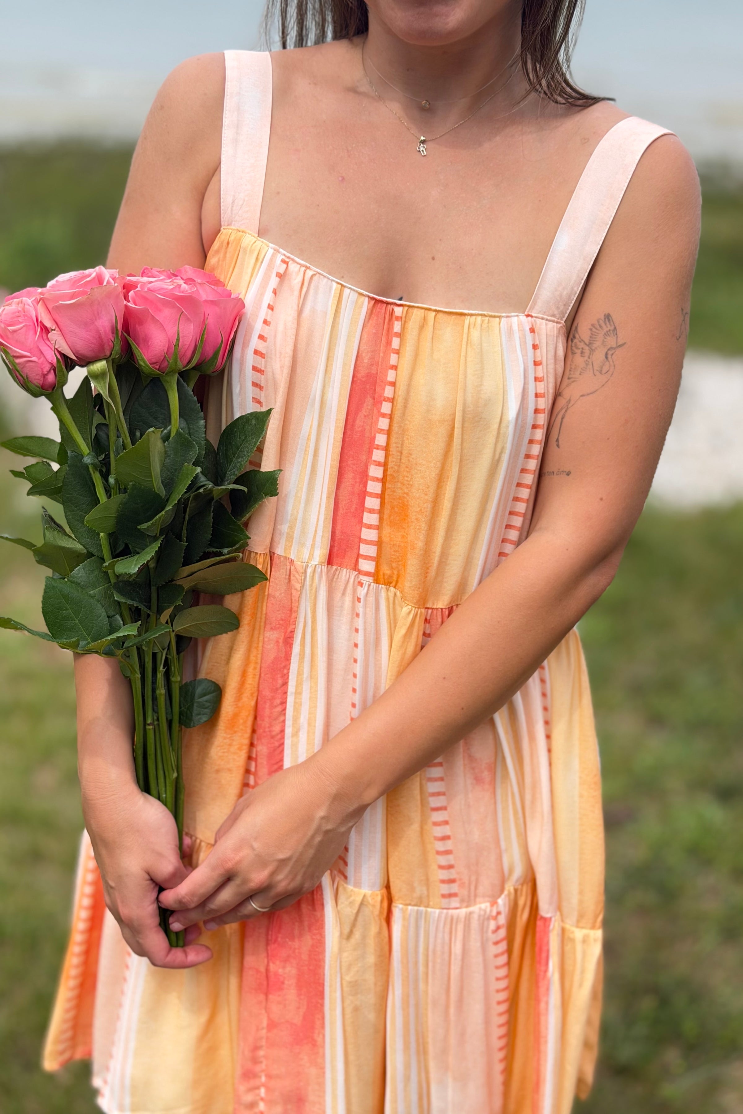 Tiered Spaghetti Strap Dress - Coral