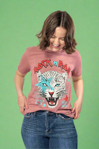 Rock N Roll Leopard Tour Top - Mauve