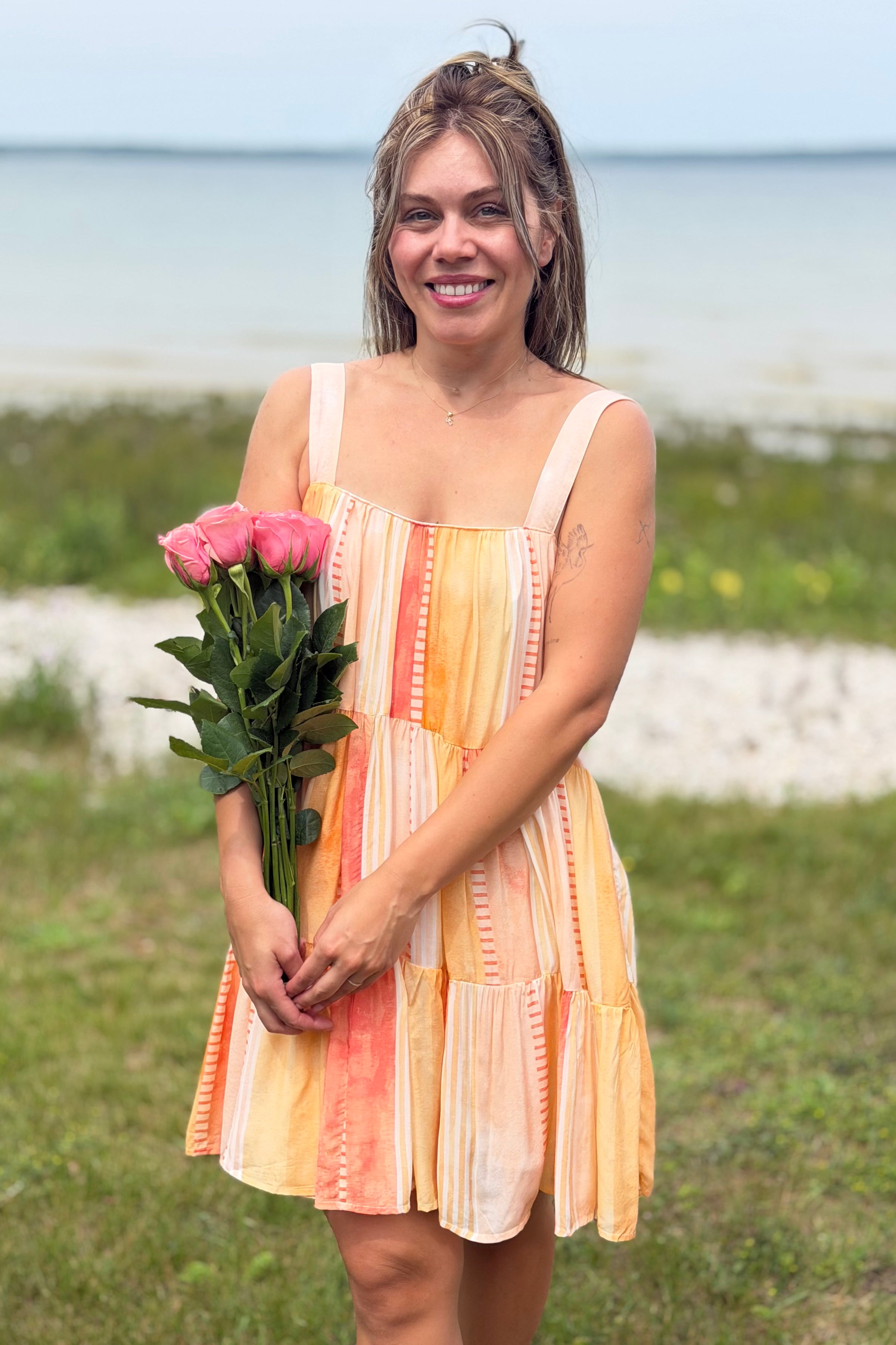 Tiered Spaghetti Strap Dress - Coral