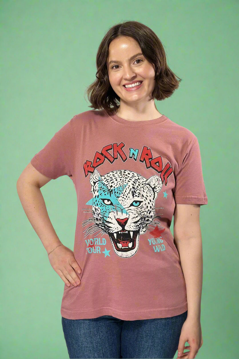 Rock N Roll Leopard Tour Top - Mauve