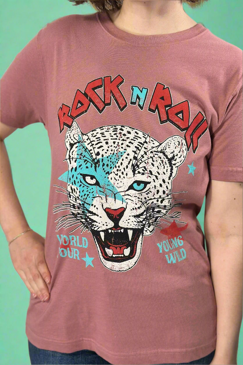 Rock N Roll Leopard Tour Top - Mauve