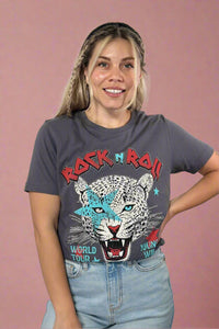 Rock N Roll Leopard Tour Top - Charcoal