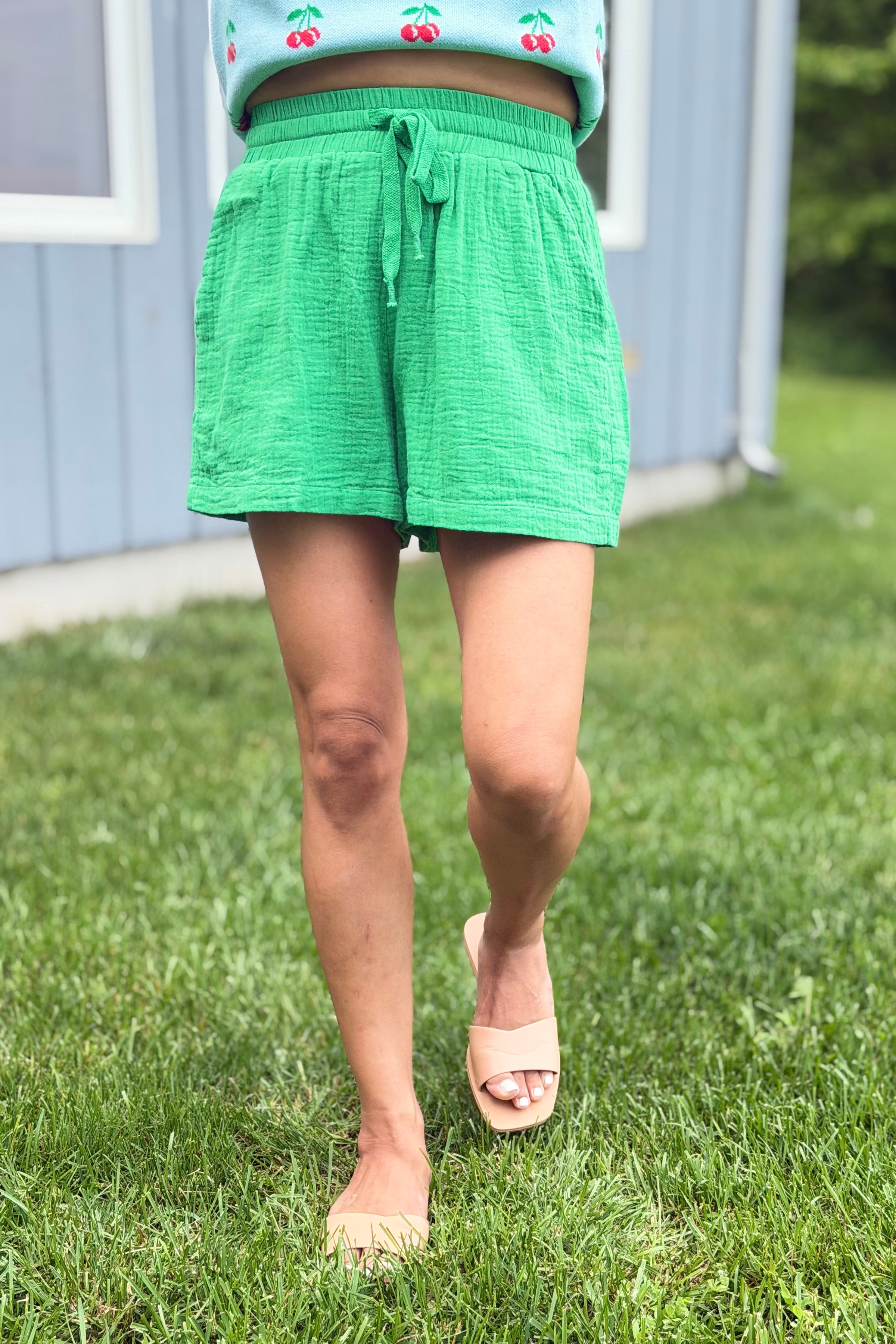 Drawstring Elastic Shorts - Kelly Green