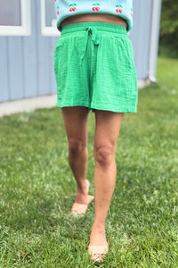 Drawstring Elastic Shorts - Kelly Green
