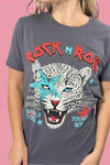 Rock N Roll Leopard Tour Top - Charcoal