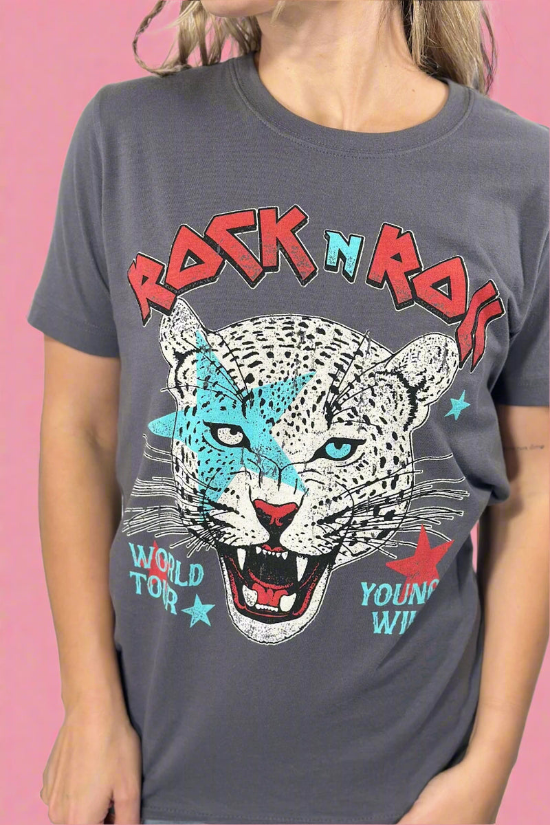 Rock N Roll Leopard Tour Top - Charcoal
