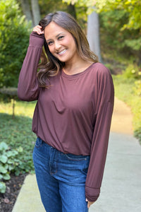 Bamboo Bubble Hem Top - Brown