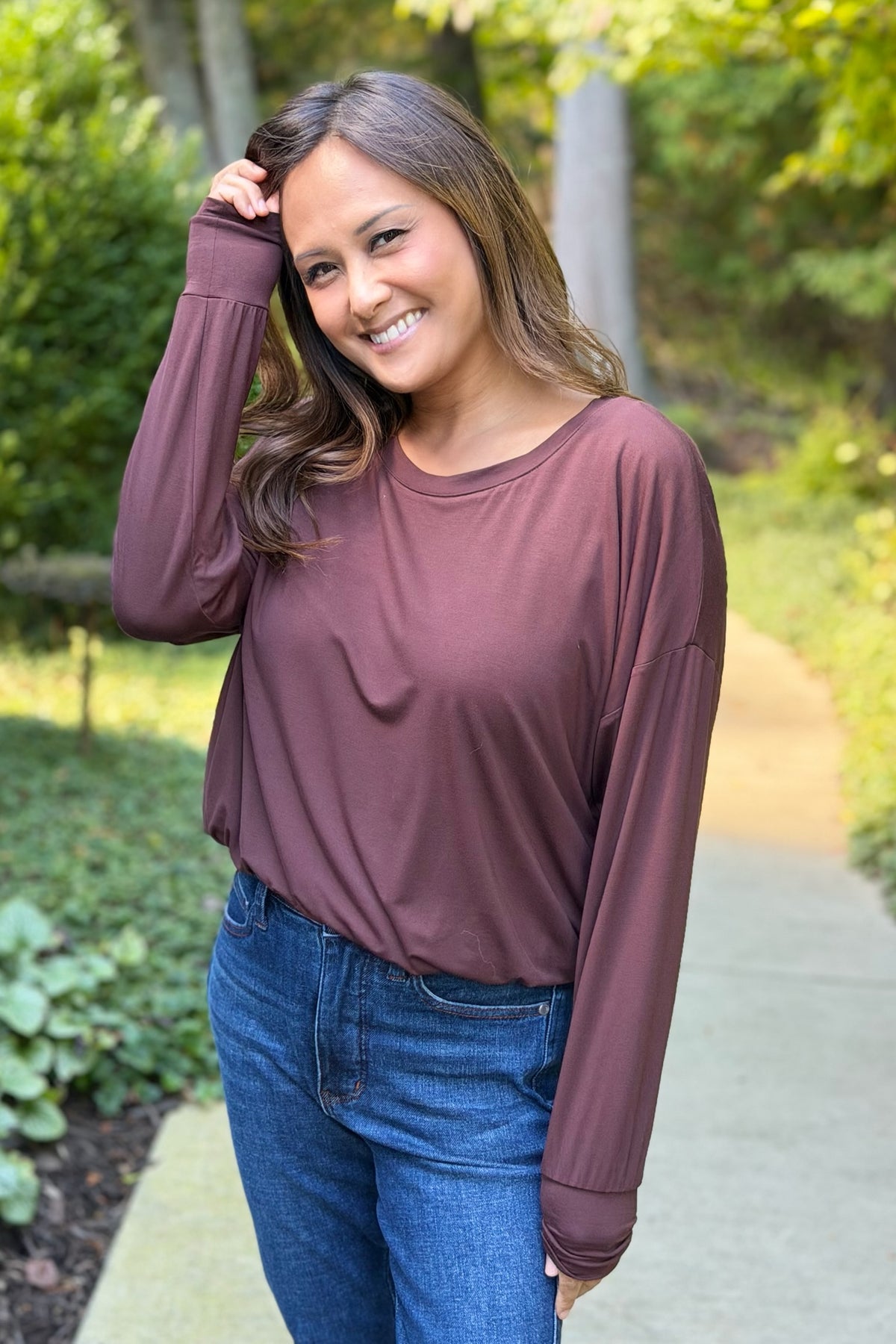 Bamboo Bubble Hem Top - Brown