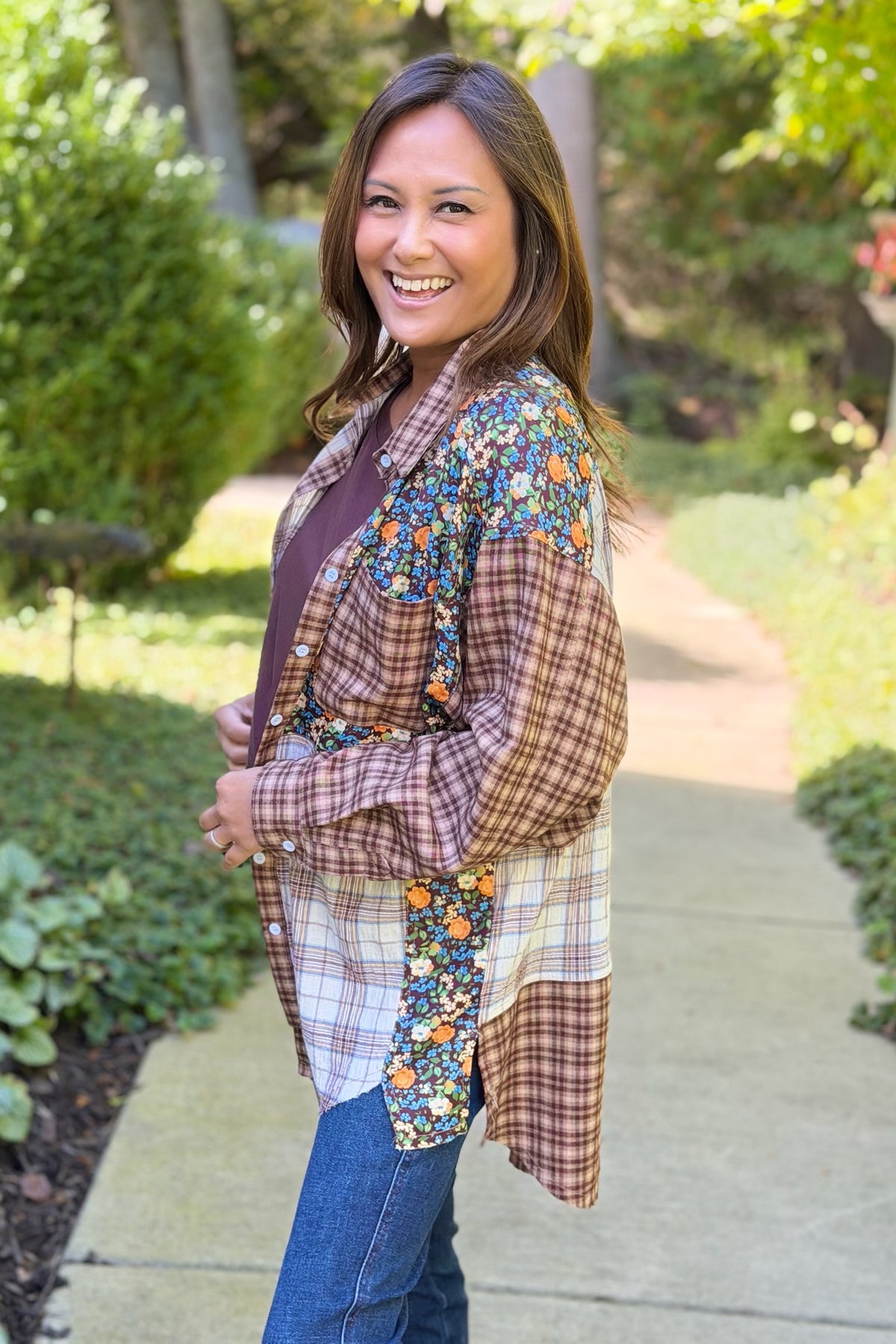 Button Down Color Block Oversized Top