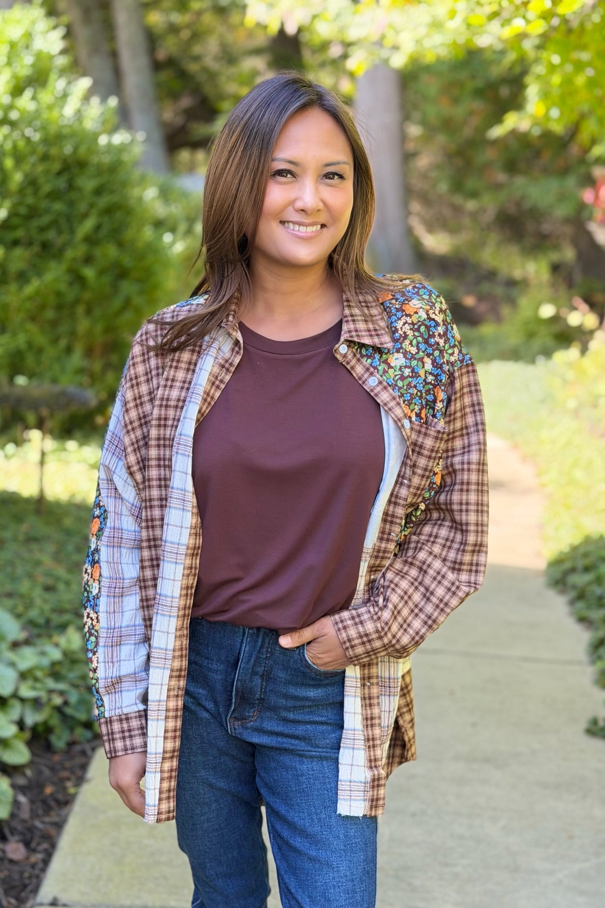 Bamboo Bubble Hem Top - Brown