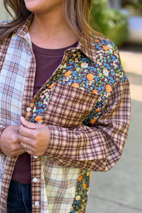 Button Down Color Block Oversized Top