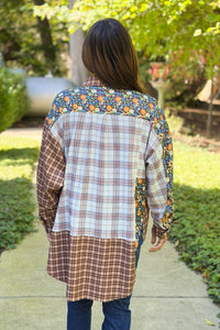 Button Down Color Block Oversized Top