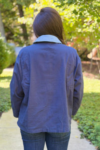 A-Line Utility Jacket with Corduroy Collar - Blue
