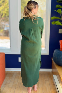 Long Sleeve Button Up Maxi Shirt Dress - Hunter