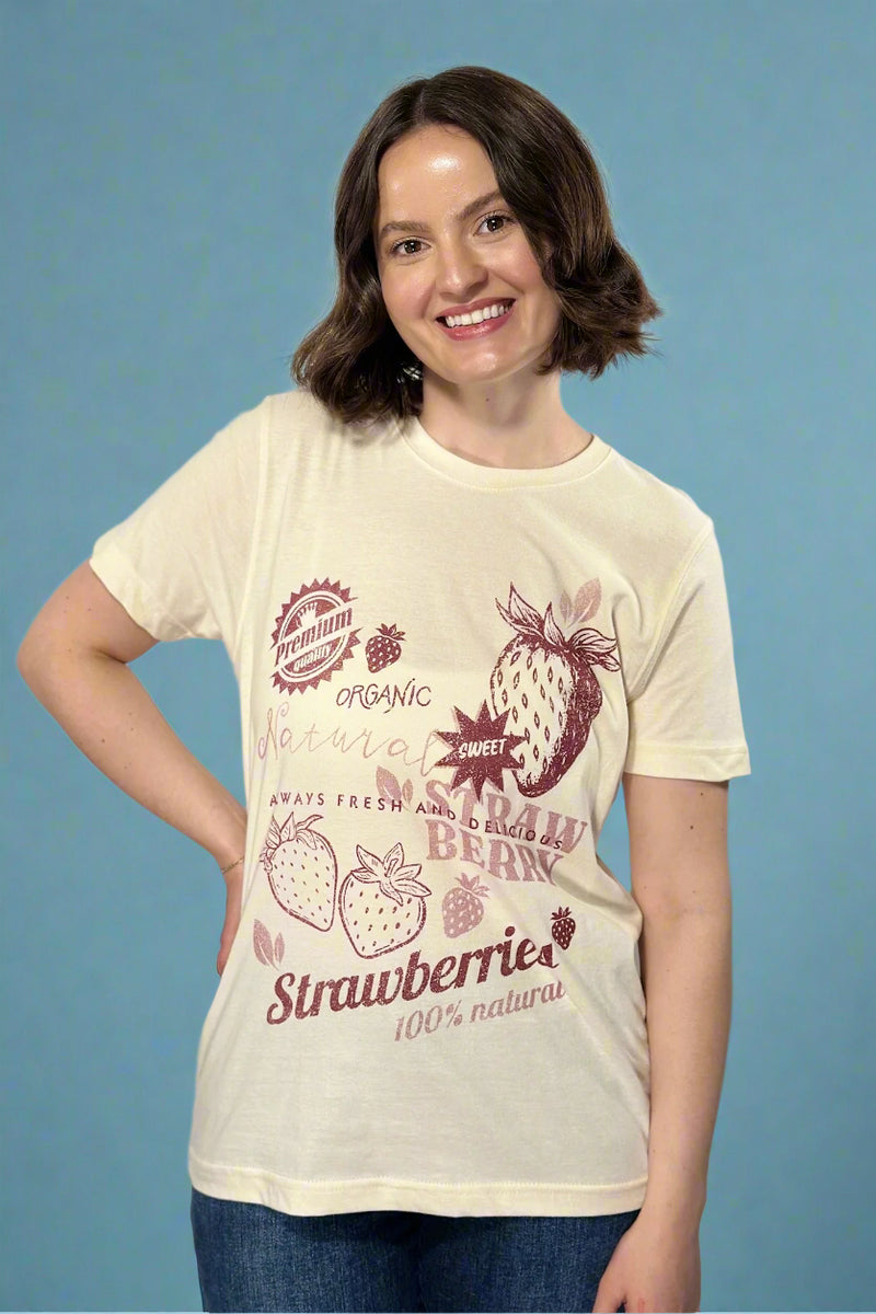 Strawberries Organic Graphic Tee - Ivory