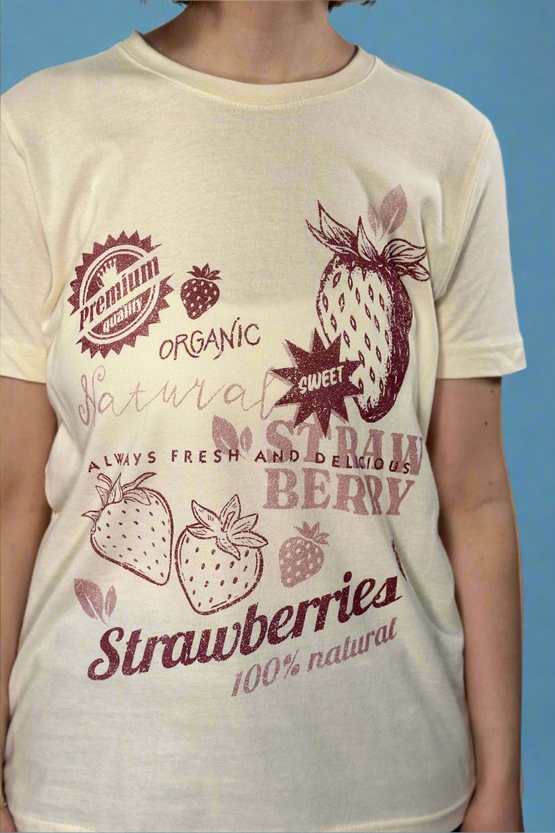 Strawberries Organic Graphic Tee - Ivory