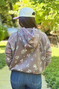 Floral Zip Terry Hoodie - Ash