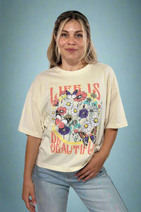 Life Is Beautiful Graphic Crop Tee - Ivory